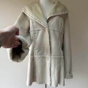 Dennis Basso Cream Faux Suede & Faux Fur Shearling Jacket